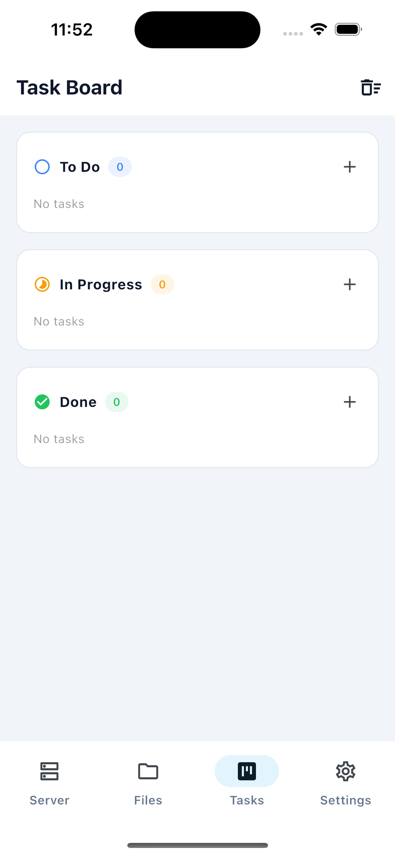 Kanban board with task cards in multiple columns